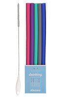 Just Bright Reusable Drinking Straws, 5 Colorful Straws With Cleaning Brush - Flexible Silicone Straws For Drinks - Fits 20oz & 30oz Tumblers, Bottles, Glasses - Reusable Straws Reduce Plastic Waste