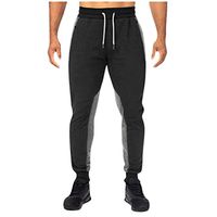 Haxikocty Men Casual Loose Letter Trousers Patchwork Drawstring Elastic Waist Long Sport Pants Black