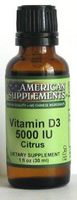Vitamin D3 5000 Citrus with MCT Oil No Chinese Ingredients American Supplements 1 oz Liquid