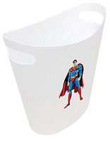 New! 2 Gallon Slim Style Wastebasket in a White Plastic Finish That Features Your Choice of a Novelty Theme Logo and a Free Trash Can Liner! (Superman)