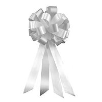 Silver and White Pull Bows - 8" Wide, Set of 6, Wedding Pew Bows, Reception, Anniversary, Christmas, Birthday, Party Decoration, Office, Classroom, Fundraiser, Gift Basket, Presents, Aisle Decor