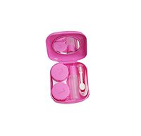Aoruisier Mini Contact Lens Case Travel Kit Square Shape Contact Lens Container Holder with Tiny Mirror Tweezers Sucker and Solution Bottle - Pink