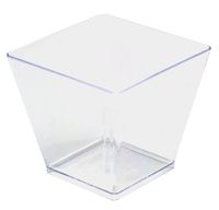 Fineline Settings 6411-CL, 2 Oz. Clear Plastic Tiny Cube Bowls, Disposable Serving Sauce Dessert Snack Bowls, Hot & Cold Food Square Cups, 100-Piece Case