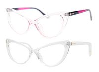 SOOLALA Womens Oversized Fashion Cat Eye Eyeglasses Frame Large Reading Glasses, PinkTrans, 1.25D