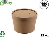 [150 Pack] 12 oz Disposable Kraft Paper Soup Containers with Vented LIDS - Half Pint Ice Cream Containers, Frozen Yogurt Cups, Restaurant, Microwavable, Take Out, Food Storage, Recyclable