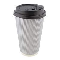 Lot45 Disposable Paper Cups with Lids, 100 Pack - 16 oz Coffee Cups To Go Expresso Cups with Rippled Sleeve in Grey