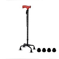 Guoziya 10 Height Adjustable Four-Legged Cane Elderly Crutch Non-Slip Telescopic Walking Stick Light Walker Non-Slip Foot Cover (Color : Black)