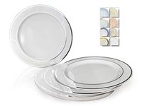 " OCCASIONS" 240 Plates Pack, Heavyweight Wedding Party Disposable Plastic Plates (10.5'' Dinner Plates, White & Silver Rim)