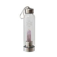 Lifestyle Products Glass Water Bottle, Natural Amethyst Crystal, Calm and Positive Thoughts Includes Protective Neoprene Sleeve