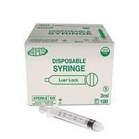 AHS 3ml 3cc Luer Lock Sterile Syringe, 100/Box
