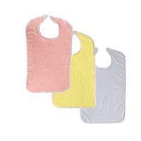 3 Terry Adult Bib with Hook and Loop Closure (Pink, Yellow, White)