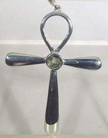 Moldavite Ankh Egyptian Key of Life Sterling Silver Pendant Large