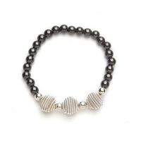 Silver Coil Beaded Black Magnetic Stretch Bracelet (7.5)