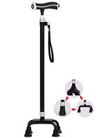 Adjustable Walking Cane, Walking Stick with LED Light and 4 Prong Base, Lightweight & Portable Cane for Men/Women,Black