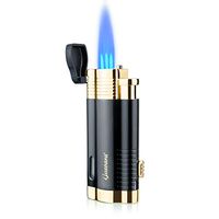 Cigar Lighters Triple Torch Jet Flame with Punch Windproof Butane Fuel Lighter Refillable Inflatable(Without Gas) (Black)