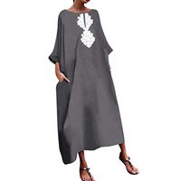 LISTHA Henley V Neck Maxi Dresses Women Long Sleeve Cotton Linen Baggy Dress