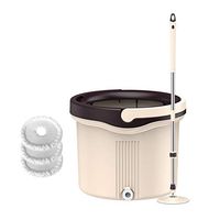 MOP Spinning and Bucket Cleaning Set Single Barrel Washing and Dehydrating 2 in 1 Dry and Wet Dual Use Head3 (Color : Beige)