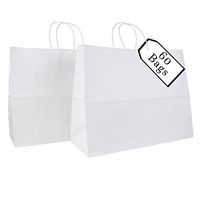 Incredible Packaging - 16" x 6" x 12" Kraft Paper Bags with Handles for Shopping,Brown Paper Bags with Handles,Retail and Merchandise. Strong and Reusable - 60 Bags Count - 80 Paper Thickness (White)