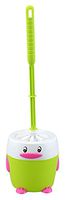 C-Pioneer Plastic Cute Penguin Bathroom Toilet Brush Set Cartoon Printed Household Strong Toughness Non-Slip Handle Cleaning Accessories (Green)