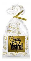 CakeSupplyShop Item#057CTC 57th Birthday/Anniversary Cheers Metallic Gold & Gold Swirl Party Favor Bags with Twist Ties