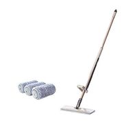 Samury Microfiber Flat Mop, 3 Reusable Mop Pads, Stainless Steel Handle, Flat Mop Hands-Free Washable Rotary Mop Automatically Squeezes Water