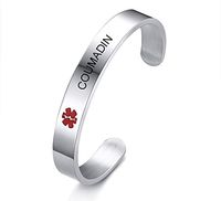 COUMADIN Stainless Steel Medical Alert ID Bracelet SOS Cuff Bangle for Women Grils,7.7"
