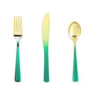 180 Piece Green Disposable Flatware Plastic Cutlery, Plastic Utensils Set Includes 60 Forks 60 Knives and 60 Spoons,Ideal for Weddings Parties Picnics and Catering
