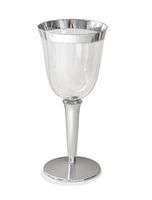 60pcs Plastic Wine cups, Disposable, clear w/silver base and rim