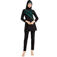 Gojendy Women's Vintage Striped Two Pieces Swimsuit for Muslim Long Sleeves with Cap Bathing Suit Swimwear (XXXL, Green)