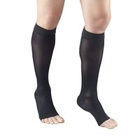 Truform Sheer Compression Stockings, 15-20 mmHg, Women's Knee High Length, Open Toe, 20 Denier, Charcoal, Large