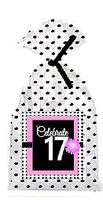 CakeSupplyShop Item#PGB-017 Happy 17th Birthday Pink w. Black Polka Dot Party Favor Bags with Ties -12pk
