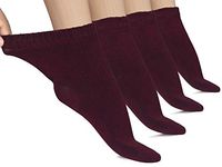 Hugh Ugoli Lightweight Women's Diabetic Ankle Socks Bamboo Thin Socks Seamless Toe and Non-Binding Top, 4 Pairs, Burgundy, Shoe size: 6-9