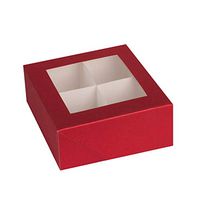 Hammont Window Box with Four Sections – Red Colored Unique Design Bakery Boxes Perfect for Sharing Snacks and Cookies| 4 Insert Sections Gift Boxes | 6”x6”x2.5” (Pack of 6)