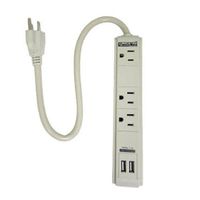 Power Strips Heavy Duty 1.5 Feet Long 3 Outlet Surge Protector Dual 2 USB Charging Ports Power Socket Strip Adapter BU for Travel Home Office Kitchen TV PC Appliances White 1Pcs