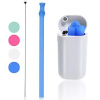 Malier Collapsible Portable Silicone Straws, Foldable Food-Grade Drinking Straws, Soft Eco-friendly Straws with Holder & Cleaning Brush (Blue)