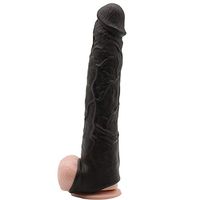 2020 Hot Black Realistic Beautihome Feeling Sexy 11 INCH Black Longer Add 2.5" Shaft Bottom Double Open Girth Enhancer Extension Sleeve Extender Sheath Toy Type for Men