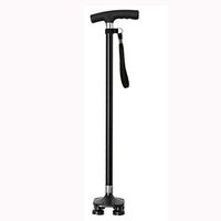 Crutch LPY-KR-022 with LED Light, Aluminum Alloy Walking Sticks with Small Base, Anti-Lost Hand Rope Adjustable Height - Black