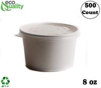 [500 Count] 8 oz Disposable White Paper Soup Containers with Plastic Lids - Half Pint Ice Cream Containers, Frozen Yogurt Cups, Restaurant, Microwavable, Take Out, to Go Deli Containers, Recyclable