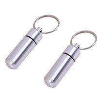 Aluminum Waterproof Pill Box Capsule Holder Container Keychain Pill Case Bottle Storage Key Ring for Outdoor Camping Travel Traveling Portable,Silver (1.89 x 0.55inch)