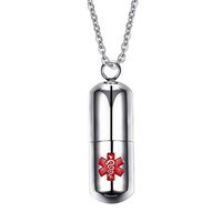 USUSAI Titanium Mini Pill Fob,Silver Pills Design Waterproof Keychain Pill Holder, Charm Pendant Pill,Chain 22inch,PN-685 (Silver)