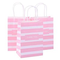 Road Pink Stripe Kraft Paper Bags with 'Thank You' 5 x 3.75 x 8 inches (Pack og 50), Gift Party Bags with Handles, Kraft Bags, Shopping Bags, Retail Grocery Bags