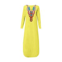Lemoning Women Dresses for Work Women’s Printed Long Sleeve V-Neck Maxi Dress Split Hem Baggy Kaftan Long Dress Woman Dresses for Special Occasions Sexy Yellow S