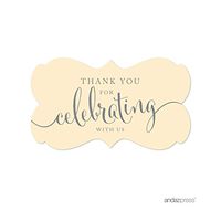 Andaz Press Fancy Frame Rectangular Label Stickers, Thank You for Celebrating with Us, Ivory, 36-Pack