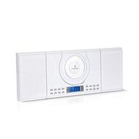 auna Wallie Microsystem • Stereo System • 2 x 10 Watts RMS Stereo Speakers • Front-Loading CD Player • FM Tuner • Bluetooth • USB Port • LCD Display • Incl. Remote Control • White