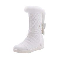 Goldweather Women's Mid-Calf Snow Boots with Side Zipper Waterproof Fur Lined Warm Flat Winter Boots(White,8.5)