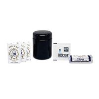 Leaf Lock Gear UV Glass Jar (250 mL) with Zig Zag White Rolling Papers (3 Packs), 70mm Cigarette Roller, and Integra Boost 8 Gram 62% Humidity Pack – 6 Items – Bundle