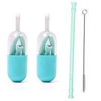Silicone Straw, 2PCS Reusable Drinking Straws | Collapsible Portable Straws With Cases +Cleaning Brush for Travel by Forewan (Green)