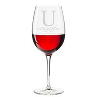 Classic Elegance Initial Engraved 18 oz Wine Glass, Letter U