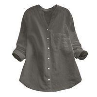 Meikosks Women's Solid Color Blouses Cotton Linen Tops Button Down Tunic Classic Fit Shirt Gray
