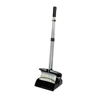Liitrton Broom and Dustpan Set with Long Handle Lobby Floor Upright Stand up Dustpan Broom Set for Office Kitchen Room (Black)